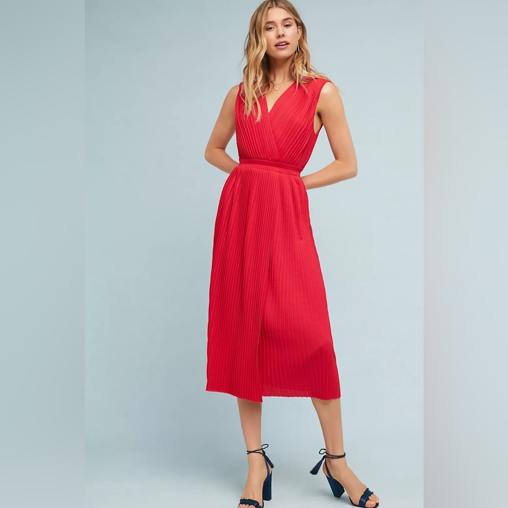 NWT Anthropologie x Tracy Reese Pleated Red Midi Sleeveless Dress | sz M